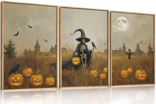 Celestdeco Halloween Ghost Reaper Framed Canvas Wall Art Set-24×36"×3 - Image 6