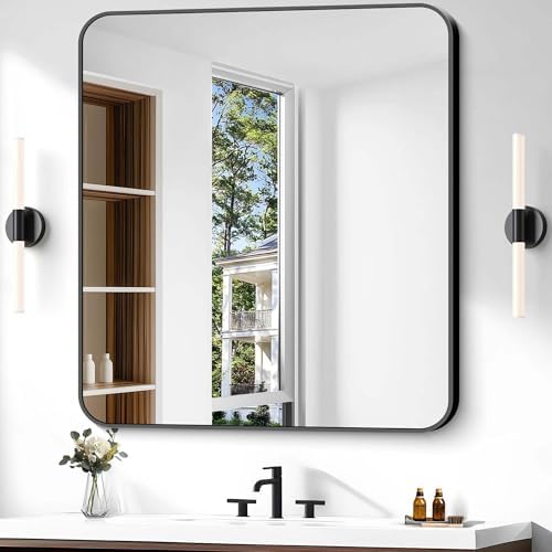 Bathroom Mirror, 40 x 36 inch Black Rectangle Wall Mirror, Metal Frame by WelcometoCIVENO