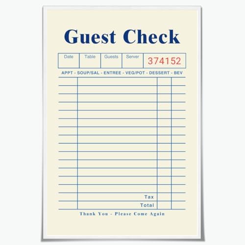 Blue Blank Guest Check Posters Trendy Retro Wall Art fun Diner Art Canvas Print by Unknown