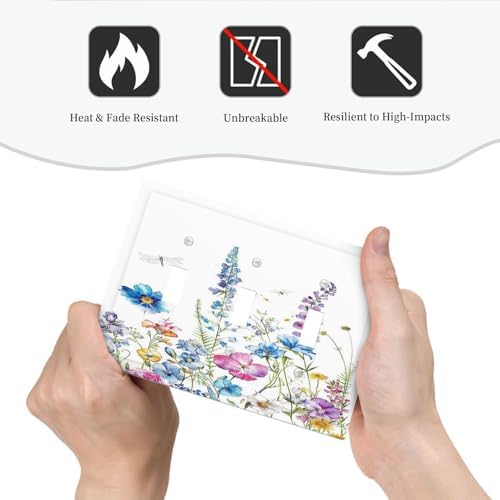 Decorative Switch Plates Boho Colorful Flowers Plants And Dragonflies 3 Gang - Image 6