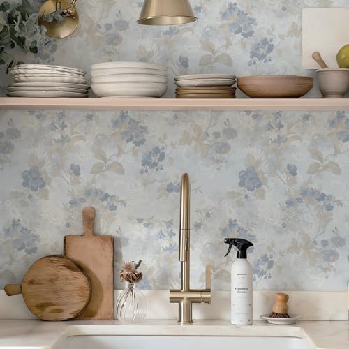 Ismoon Vintage Wallpaper Floral Peel and Stick Wallpaper 17.3in x6.56ft Blue - Image 2