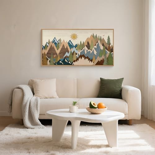 FWIEXA Large Mountain Canvas Wall Art Woodcut, Sunrise Pine Tree Wall Decor - Image 6