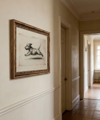 Vintage Gold Framed Wall Art Antique Terrier Sketch Wall Art Running Dog Wall - Image 6