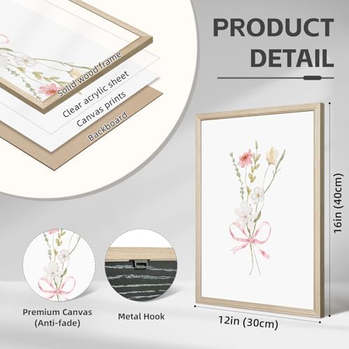 Girl Flower Bow Wall Art Coquette Pink Floral Canvas Wall Decor Nursery - Image 2