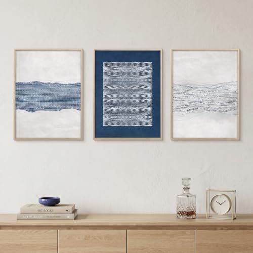 Aryroi Navy Blue and White Abstract Framed Canvas Wall Art Set- 12"x16"x3 - Image 3