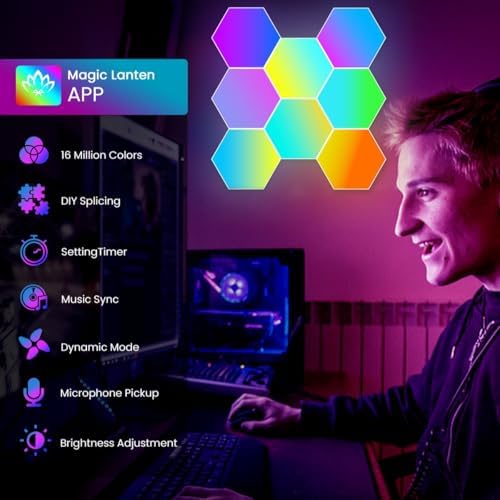 TISOFU 8 Pack Hexagon Lights LED Wall Panels, RGB Color Gaming Light Decoration - Image 2
