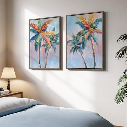 Large Framed Coastal Colorful Palm Tree Wall Art - Image 4