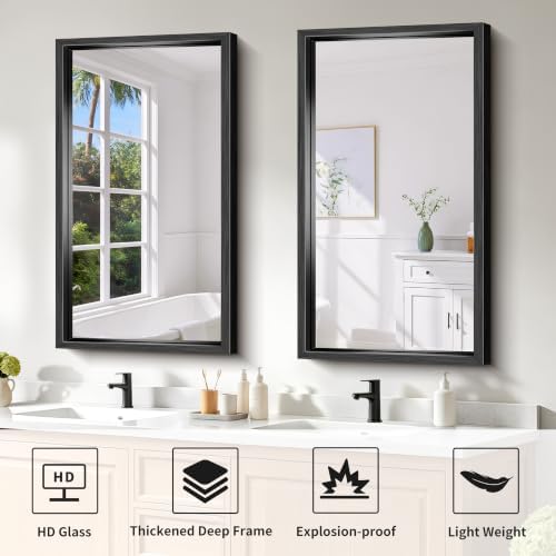 Bathroom Mirror, 20 x 36 inch Brushed Black Rectangle Mirror, 0.6" Thickened - Image 3