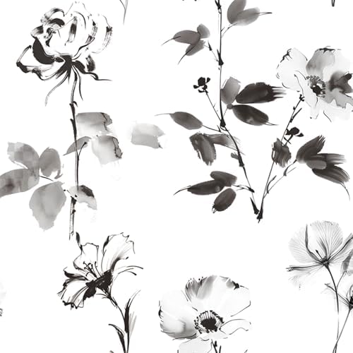 Hopepak Floral Wallpaper Peel and Stick Black and White Flower Peel and Stick by Hopepak