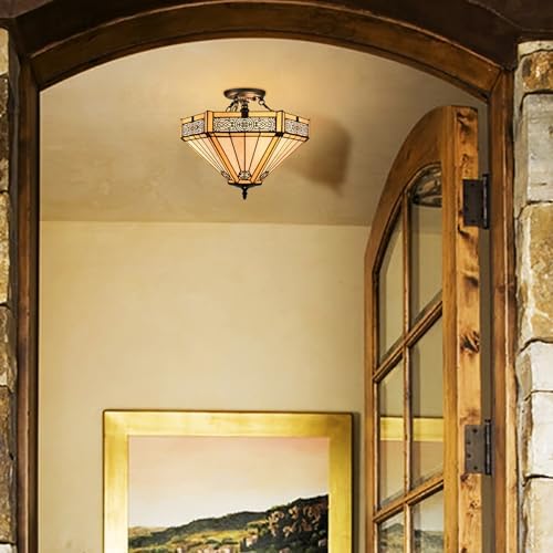 SAMTEEN Tiffany Style Semi Flush Mount Light - Image 2