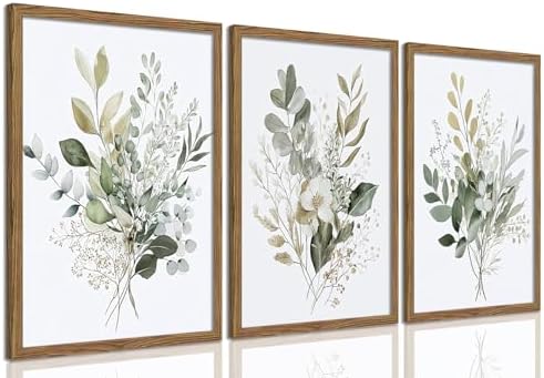 tgguytiy Sage Green Botanical Wall Art Set of 3, Eucalyptus Leaf Boho Plant by Unknown