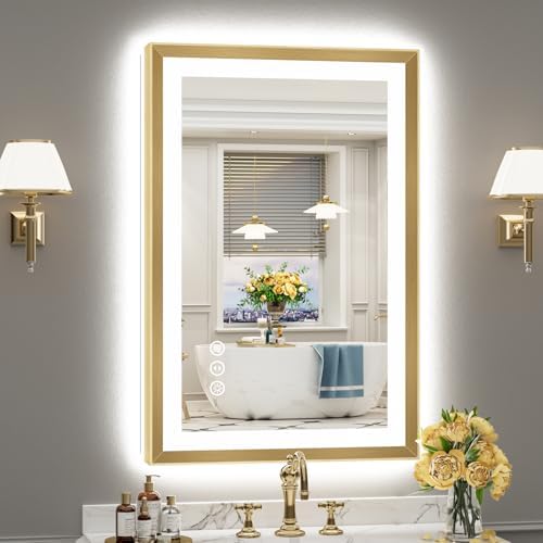 24x36 Gold Beveled LED Lighted Bathroom Mirror, Backlit & Front Lit by Awandee