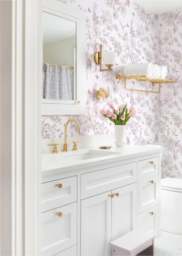 Froluya Floral Peel and Stick Wallpaper Vintage Red White 17.7in×118.1in - Image 4
