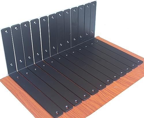 12 Pack - L 12" x H 8" x W1.5, 5mm Thick Black L Shelf Bracket, Iron Shelf by MHMYDZ