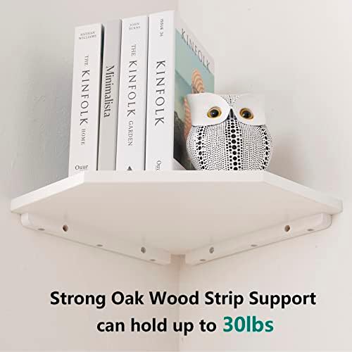 Corner Floating Shelves Set 2 Wire Hole Solid Oak Wood Display Shelf - Image 4