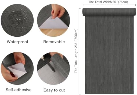 CHIHUT Extra Wide 30”x236” Dark Grey Grasscloth Peel and Stick Wallpaper Linen - Image 2