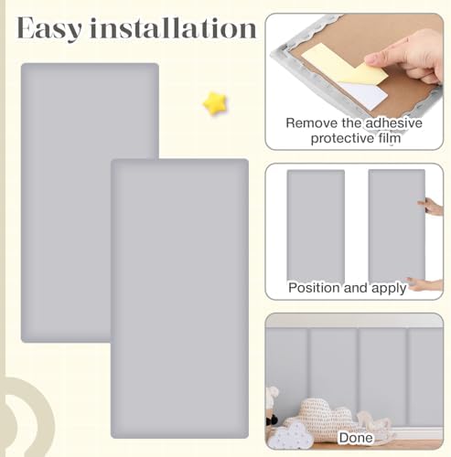 Hahafelt 4 Pack Wall Padding Headboard 15.75" x 7.87" x 1.18" Light Grey - Image 5