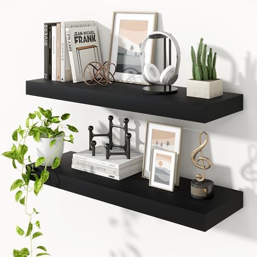 Heimlove Floating Shelves 35.7" W x 10.3" D Black Set of 2 by Heimlove