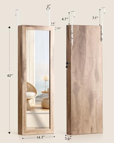 Nicetree 6 LEDs Jewelry Armoire, Hanging Mirror Jewelry Cabinet - Image 6