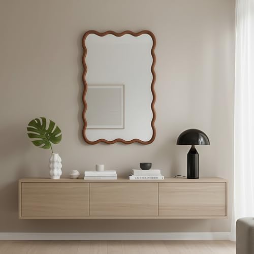GDFStudio 20"x30" Wavy Rectangle Solid Wood Frame Mirror, Bohemian Decorative - Image 2