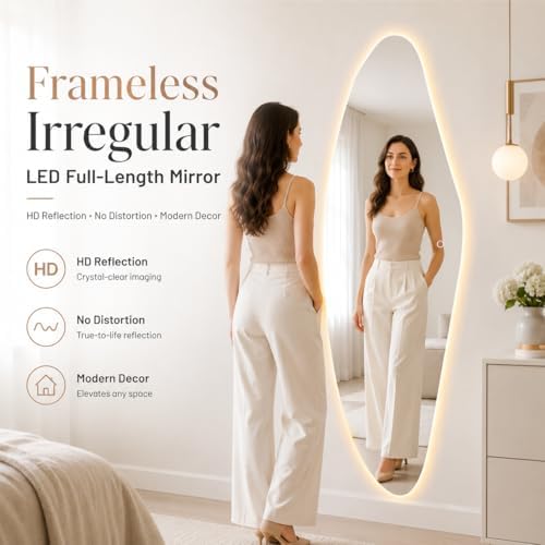 LAIYA 65" L x 24" W Irregular LED Full Length Mirror, Frameless Lighted Full - Image 2
