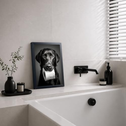 Black and White Bathroom Wall Art, Funny Labrador Dog Canvas Prints Poster - Image 2