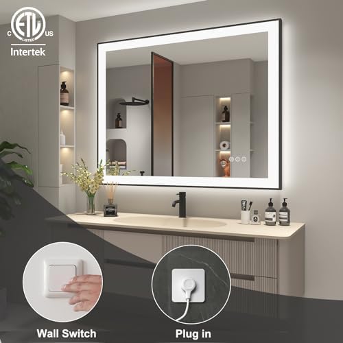 SMIROR 44x36 Black Framed LED Lighted Bathroom Vanity Mirror - Image 6