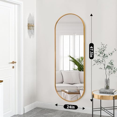 JJUUYOU Oval Full Length Bathroom Mirror Wall Mounted Mirror Gold Metal Mirrors - Image 2