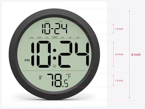 Digital Wall Clock Battery-Operated, 8 Inch Small Decorative Modern Wall Clock - Image 3