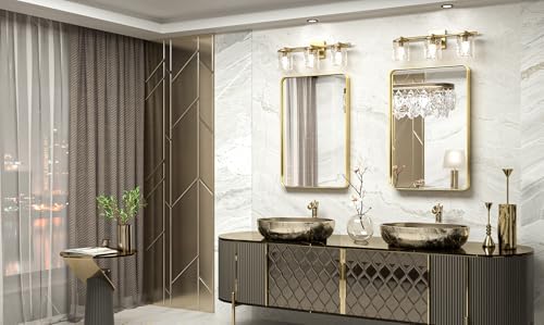 TokeShimi 20 x 30 Inch Gold Bathroom Wall Mirror Vanity Metal Frame Round - Image 2