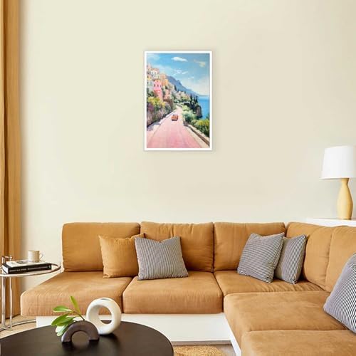 Bittiler Retro Italy Coastal Posters Pink Seaside Town Canvas Wall Art Sunset - Image 5