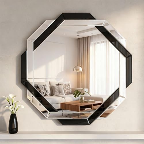 Vercraft Black Bathroom Mirror 24"X24" Decorative Beveled Edge Frameless Mirror by Vercraft