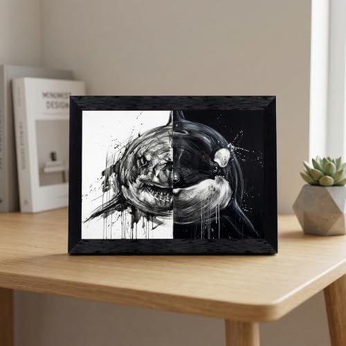 Framed Canvas Wall Art Monochrome Abstract Shark Orca Split Black White Ink - Image 6
