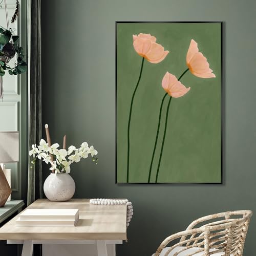 Olive Green Botanical Wall Art Vintage Peony Blush Trio Poster Prints - Image 3