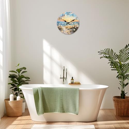 Coastal Beach Wooden Wall Clock 12 Inch Silent Non Ticking - Image 5
