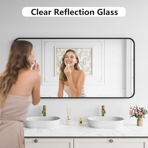Koonmi Bathroom Mirror, 30X60 Inch Black Metal Framed Mirror - Image 3