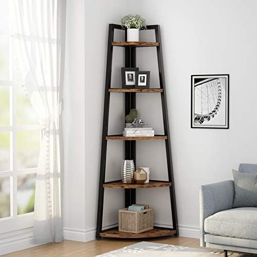 Tribesigns 70 inch Tall Corner Shelf, 5 Tier Rustic Corner Bookshelf Bookcase - Image 3