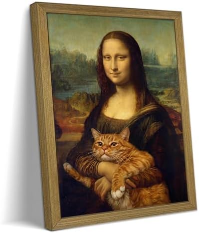 Funny Mona Lisa Cat Wall Art, Vintage Renaissance Mona Lisa Holding Orange by Unknown