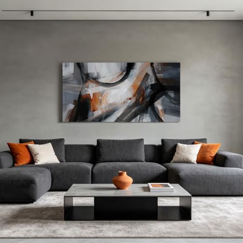 KLAKLA Abstract Canvas Wall Art Black Grey Orange Modern Picture by KLAKLA