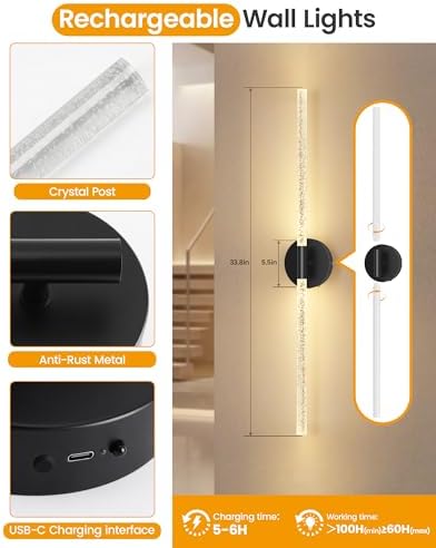 NIORSUN Crystal-Inspired Bubble Battery Operated Wall Sconce Set of 2, 10000mAh - Image 6