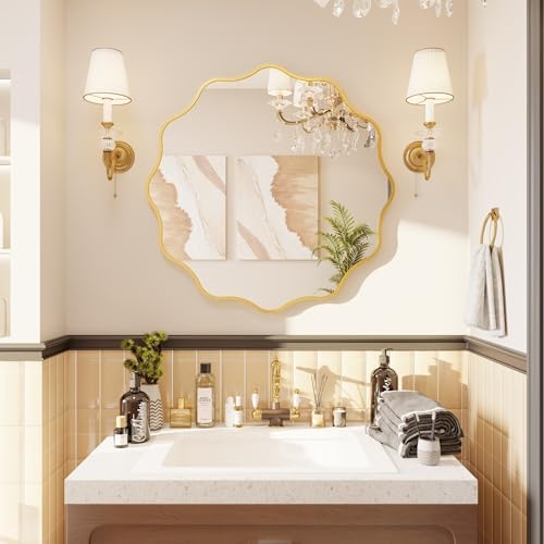 Kelly Miller 28" Gold Round Scalloped Mirror, Wavy Edge Decorative Mirror - Image 3