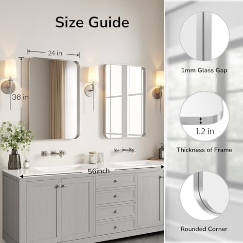 USHOWER Brushed Nickel Bathroom Mirrors 24"x36" 2 Pack - Image 4