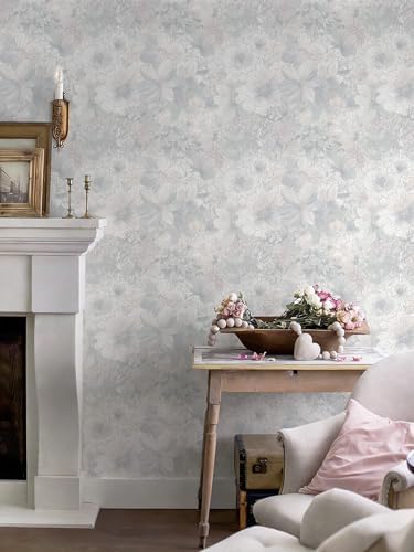 Heroad Floral Peel and Stick Wallpaper Vintage Grey/Pink Contact Paper - Image 5