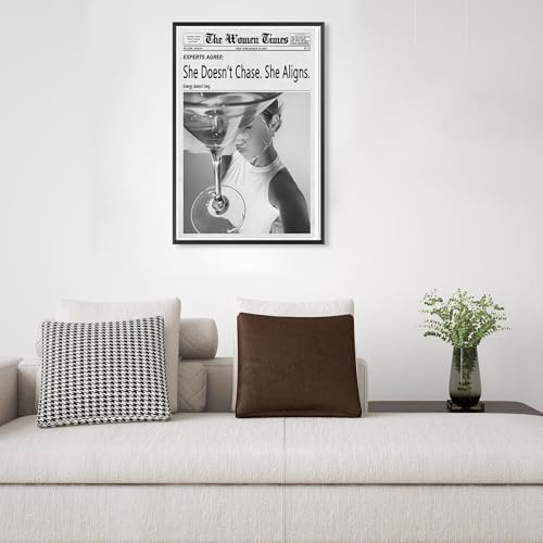 Vintage Black And White Newspaper Canvas Wall Art She Doesn'T Chase She Aligns - Image 5