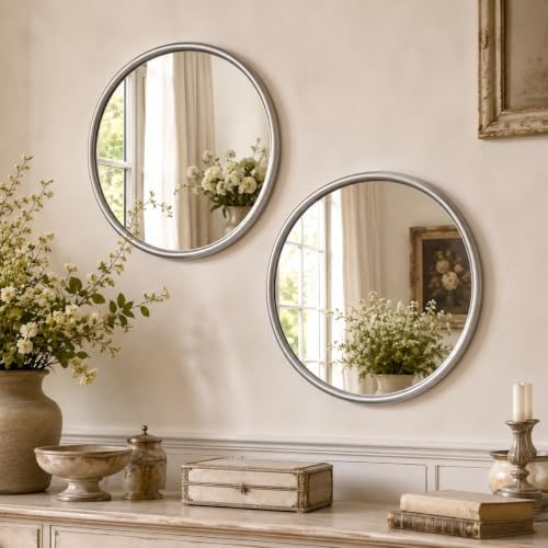 12 Inch Round Glass Mirror Set of 2, Non-Distortion Small Rounded Wall Mirror by OPULINEA
