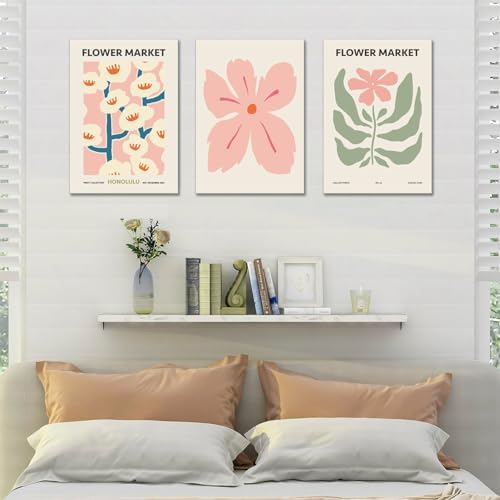 Pink Flower Market Wall Art Set of 3, Colorful Wildflowers Floral Botanical - Image 6