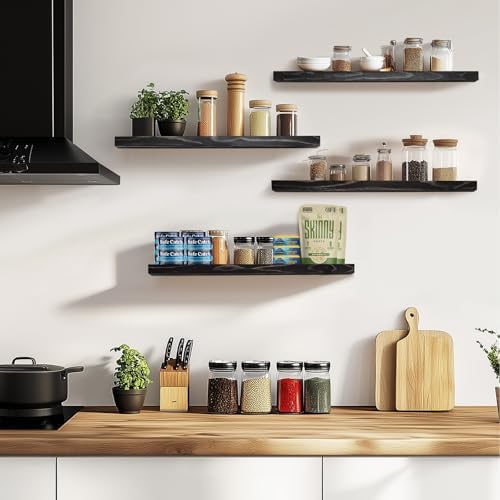 16x5.8x0.8in Floating Wall Shelves Rustic Solid Wood 4-Pack - Image 6