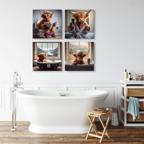 Rustic Highland Cow Wall Art Funny Farmhouse Animal Posters Western Cow - Image 3