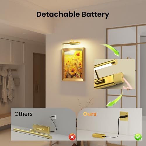 Picture Light for Wall Battery Powered, Dimmable 3 Color Temps 350LM Remote - Image 2