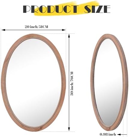 sawsile Oval Wood Mirror, 20x30 Farmhouse Vanity Boho Bathroom Wall Mirrors - Image 3